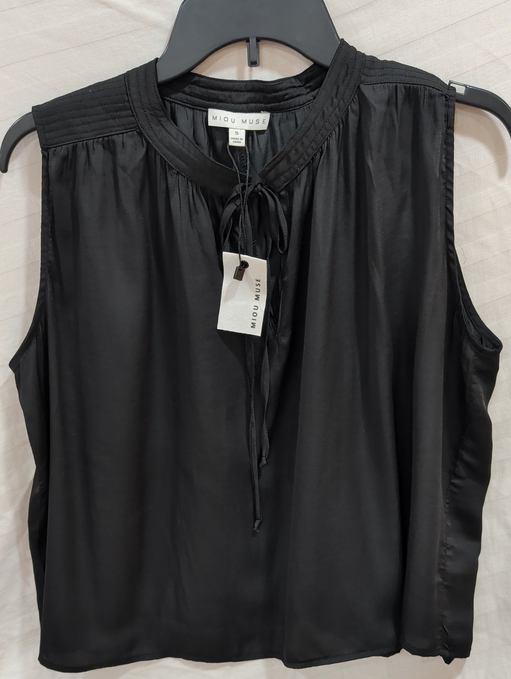Miou Muse Black Tie Neck Blouse Size Small NWT